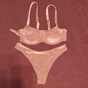 Zaful Ribbed Bikini in Peach